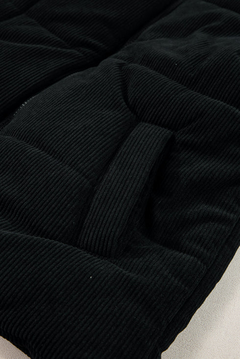 Corduroy Stand-Collar Zip-Front Quilted Puffer Vest
